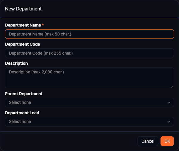 Add Department Dialog