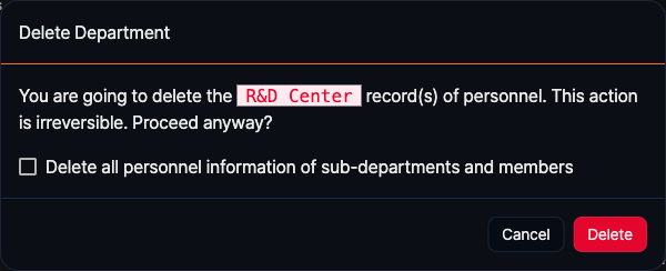 Delete Department Dialog