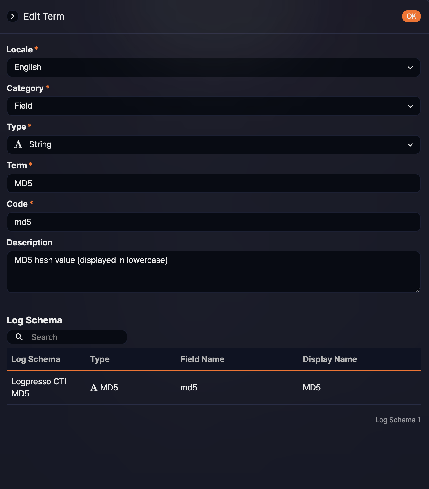 View log schemas using a term