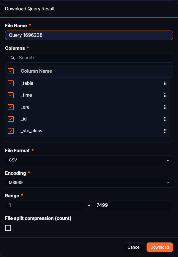 Download query result