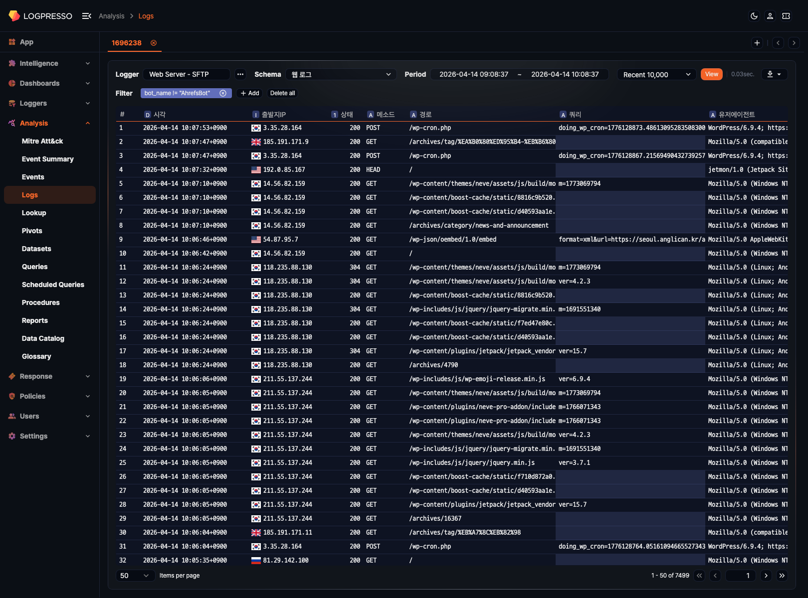 Normalized log query result