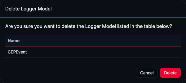 Delete logger model - Dialog box
