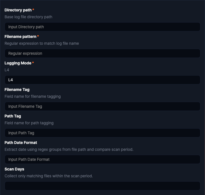 Logger settings - PCAP Directory Watcher