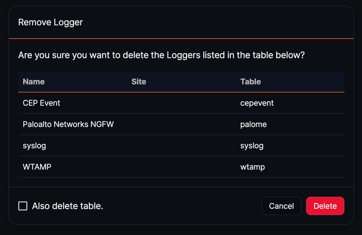 Dialog box - Delete Logger