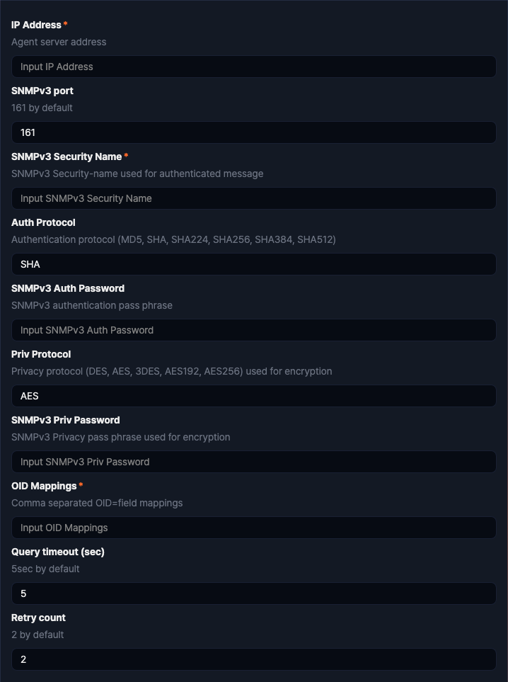 Logger settings - SNMPv3 GET
