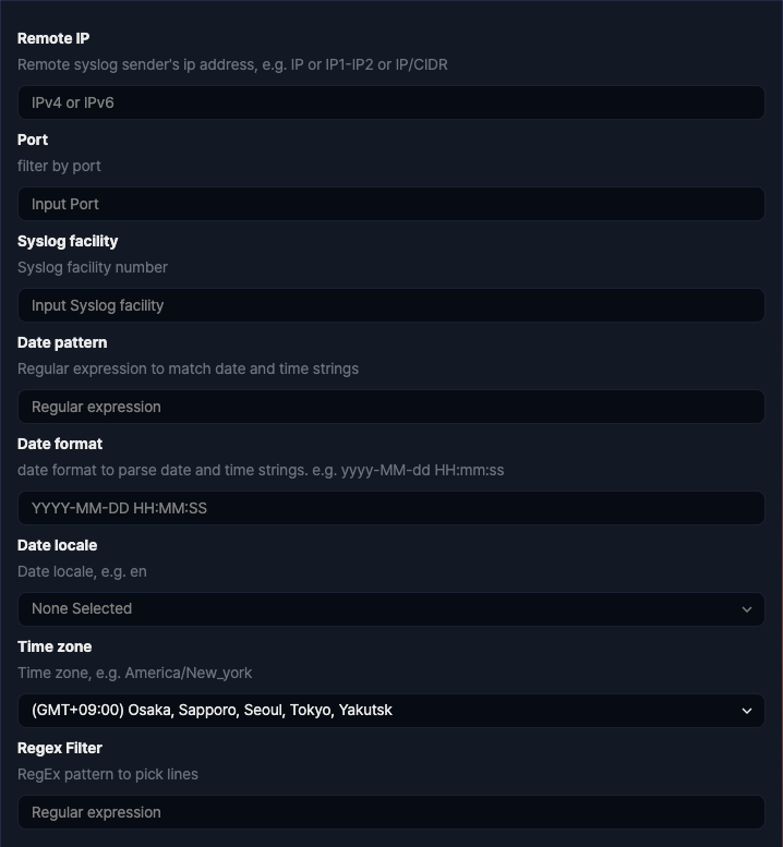 Logger settings - Syslog Collector