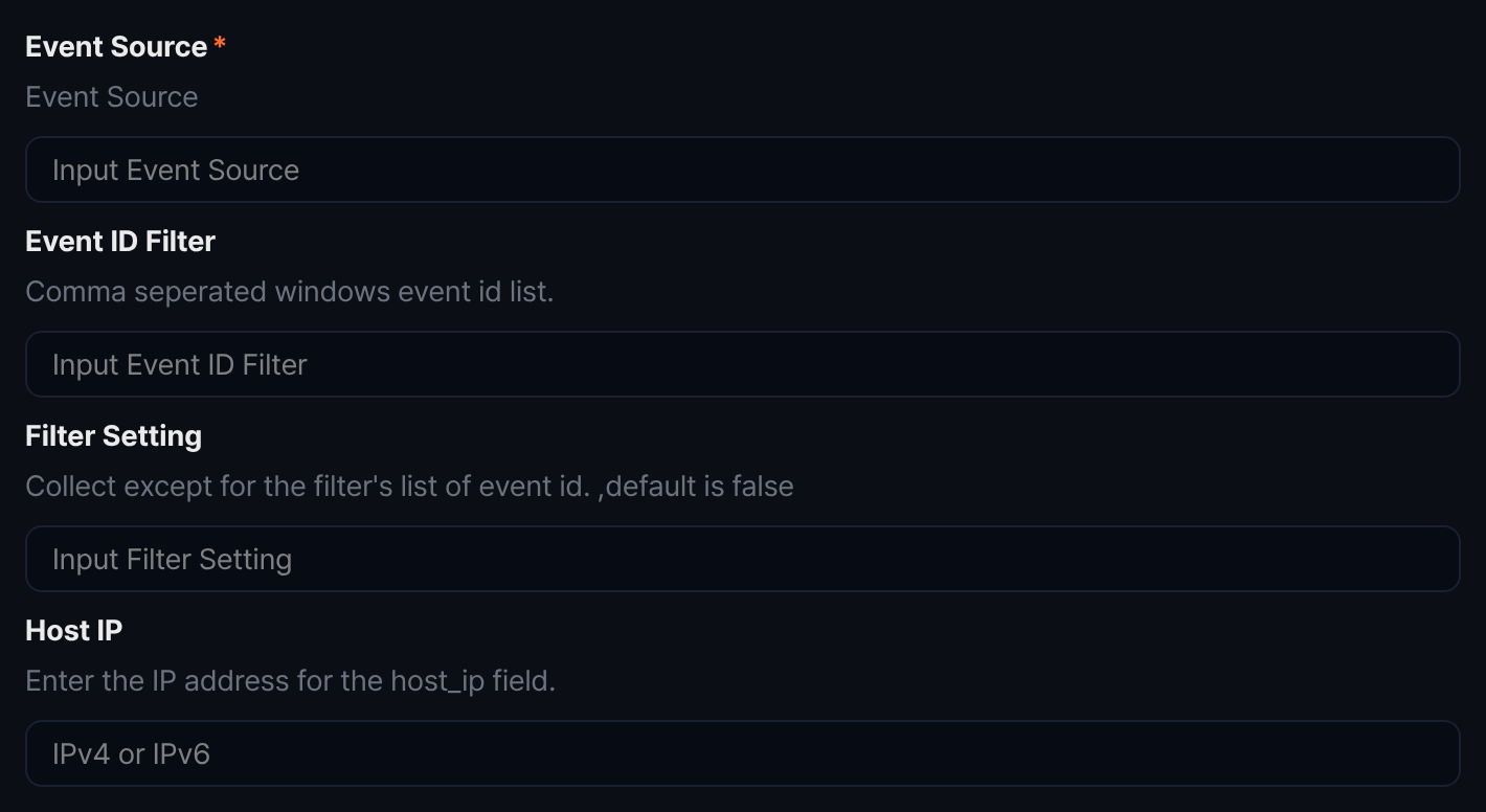 Collection settings - Windows event log