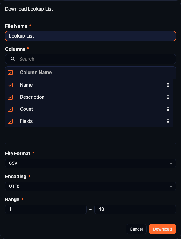 Lookup list download
