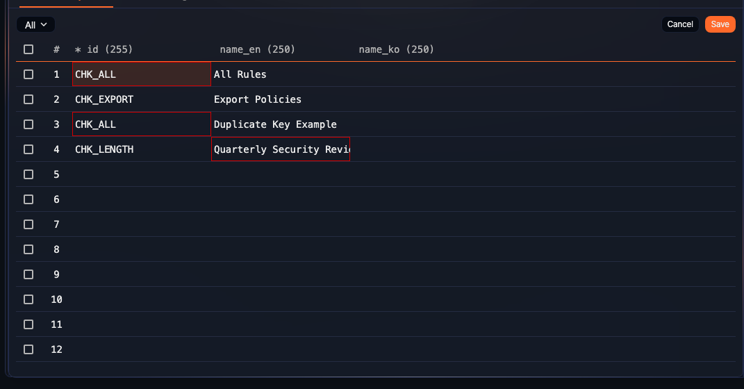 Bulk record input error