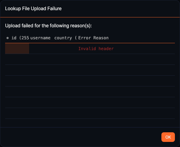 Lookup upload header error