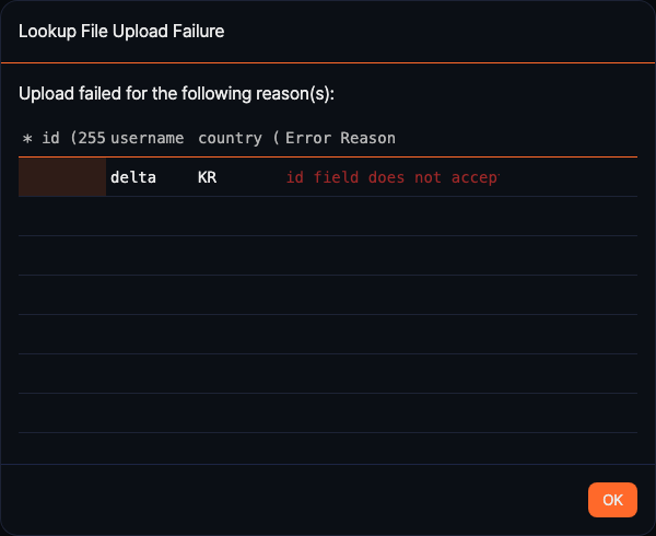 Lookup upload value error