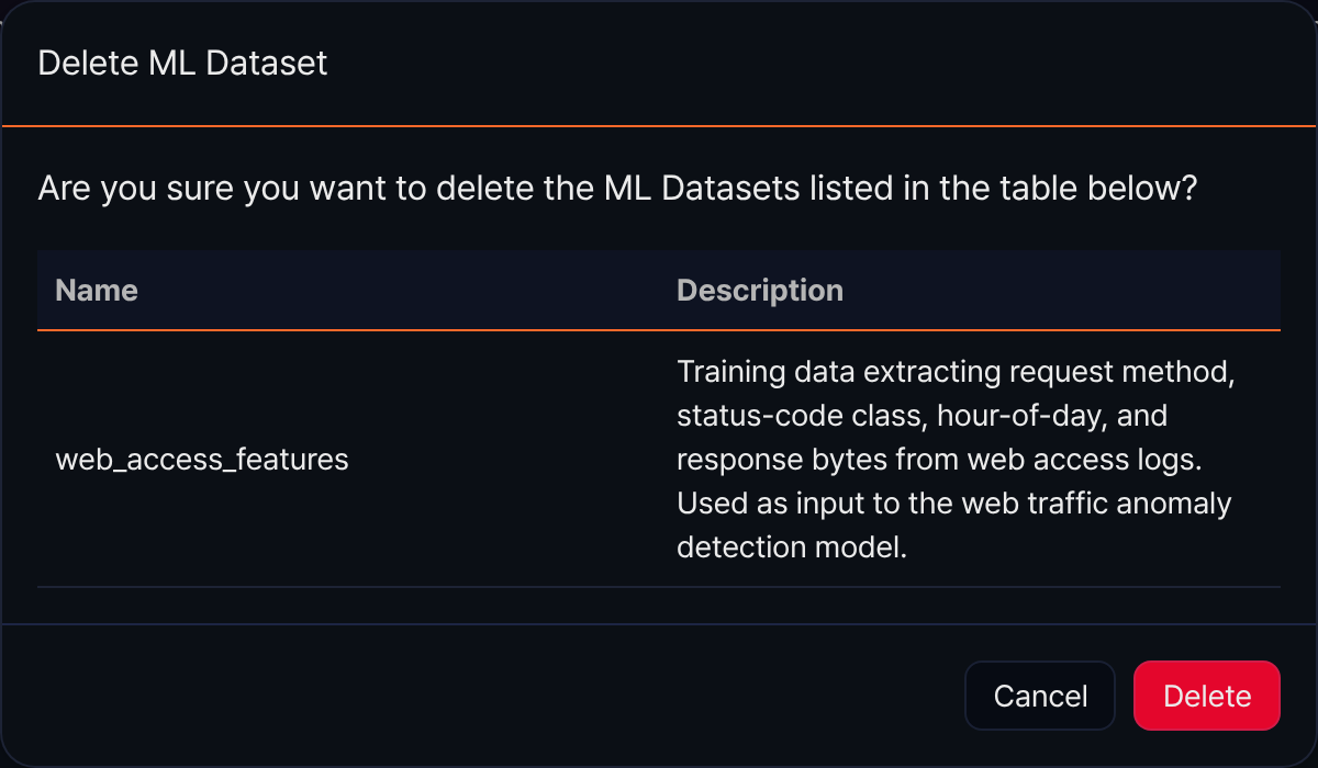 Delete ML dataset