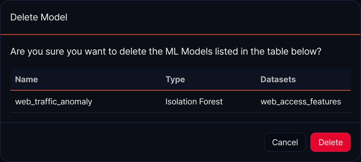 Delete ML model