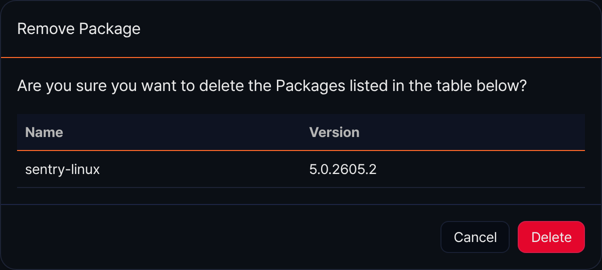 Remove Package confirmation dialog