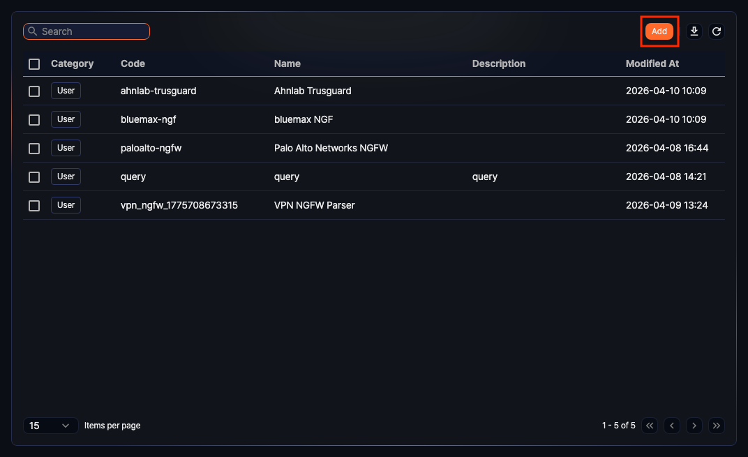 Add parser - add button