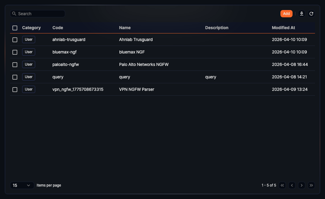 Parser list after installing apps