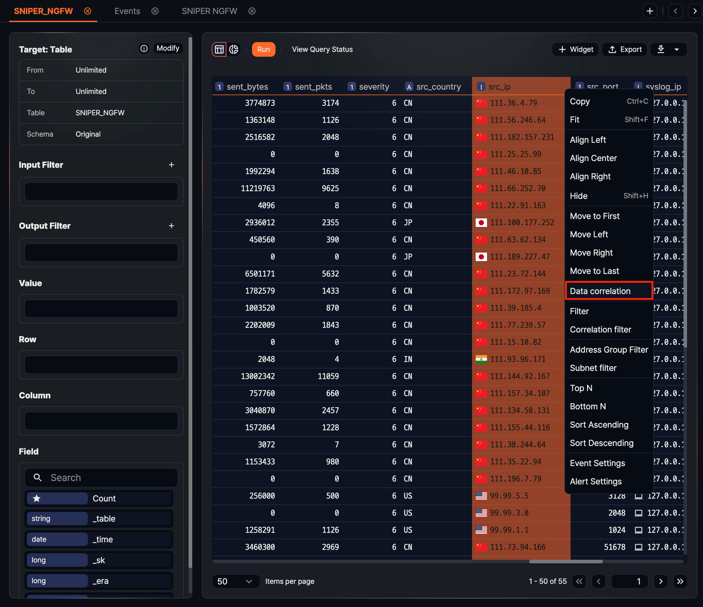 Running correlation analysis