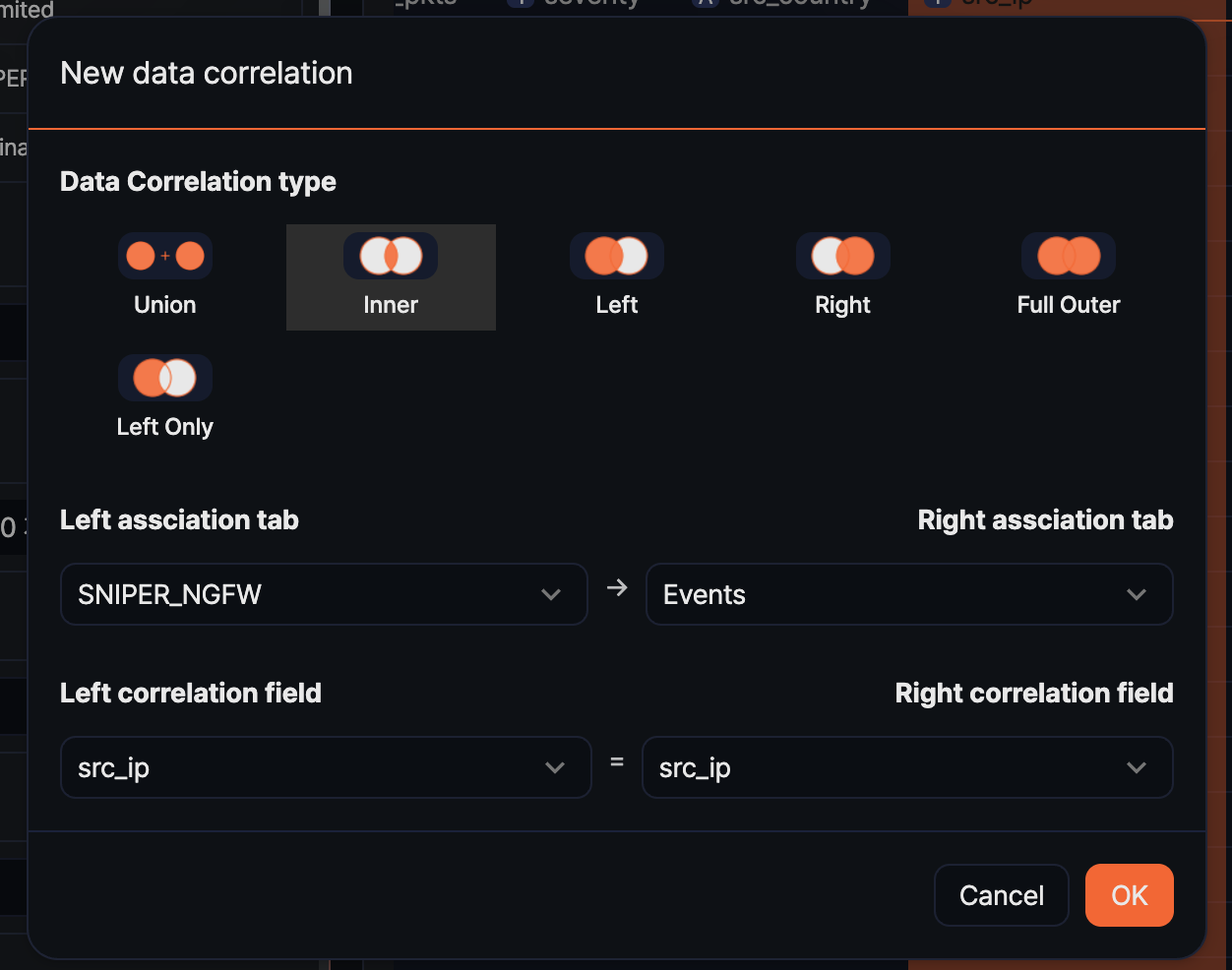 Add correlation analysis dialog