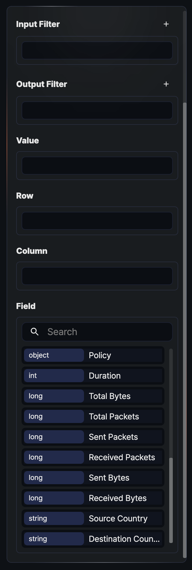 Field list and placement areas