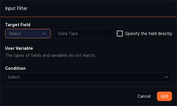 Dynamic filter dialog