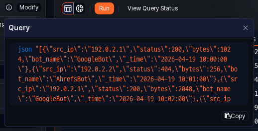 Data source query popover