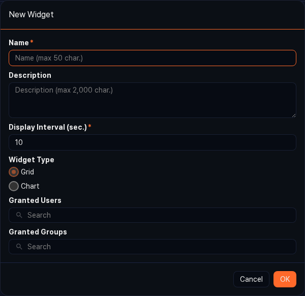 Grid widget settings