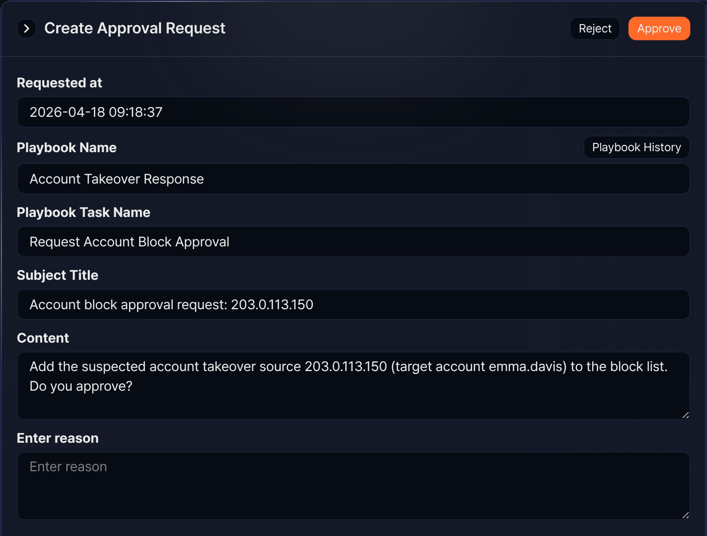 Approval request example