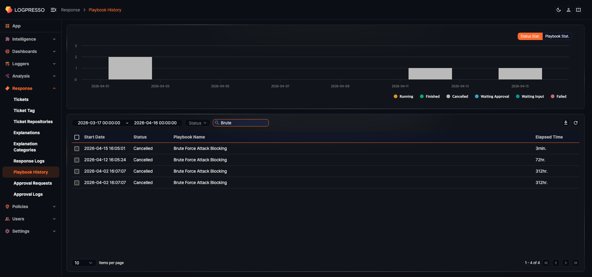 Playbook History search