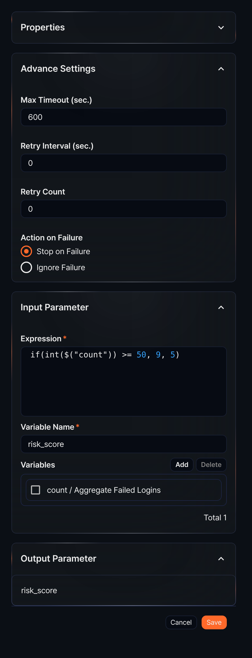 Task advanced settings