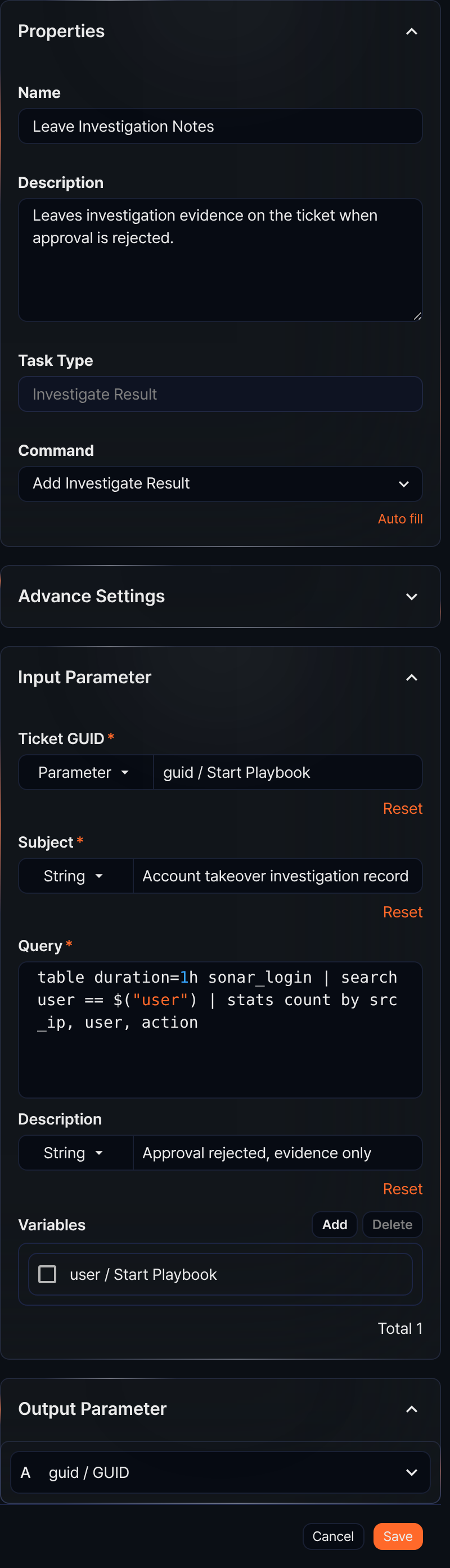 Add investigation result