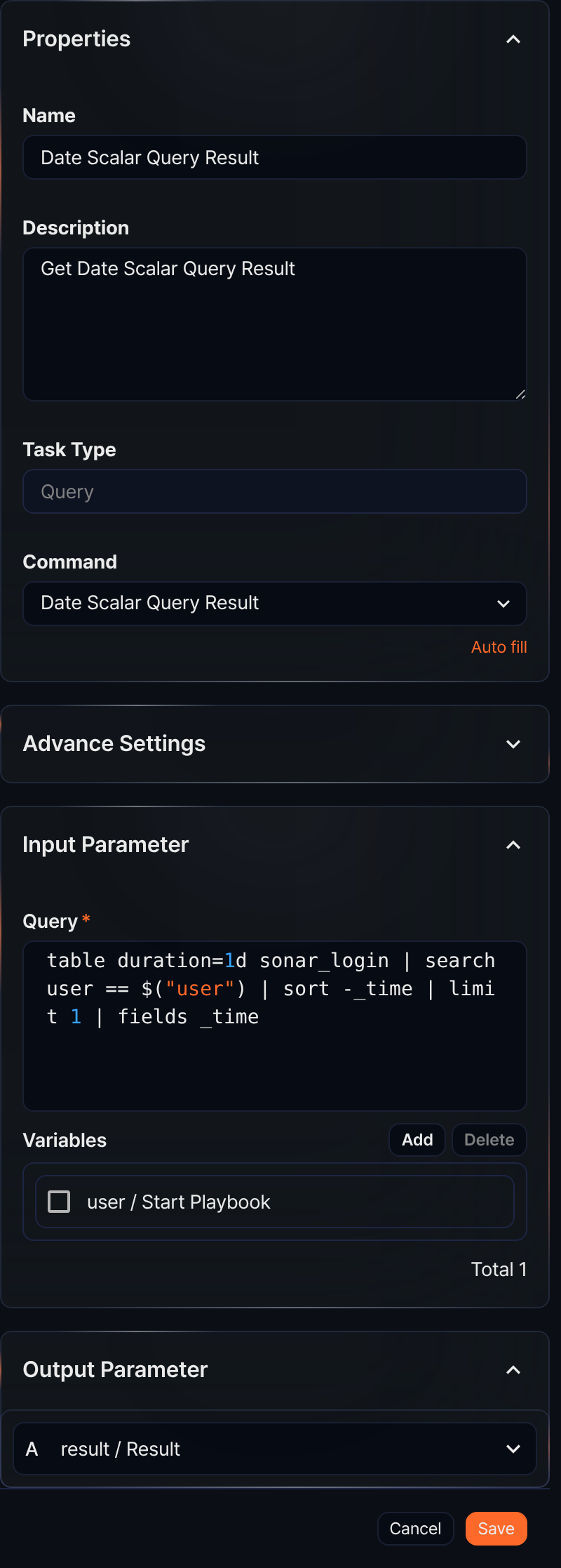 Date scalar query result