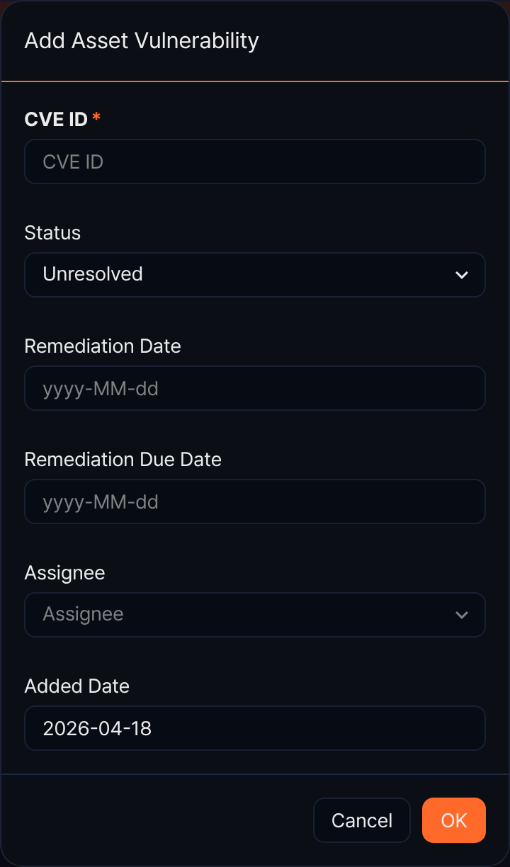 Add an asset vulnerability