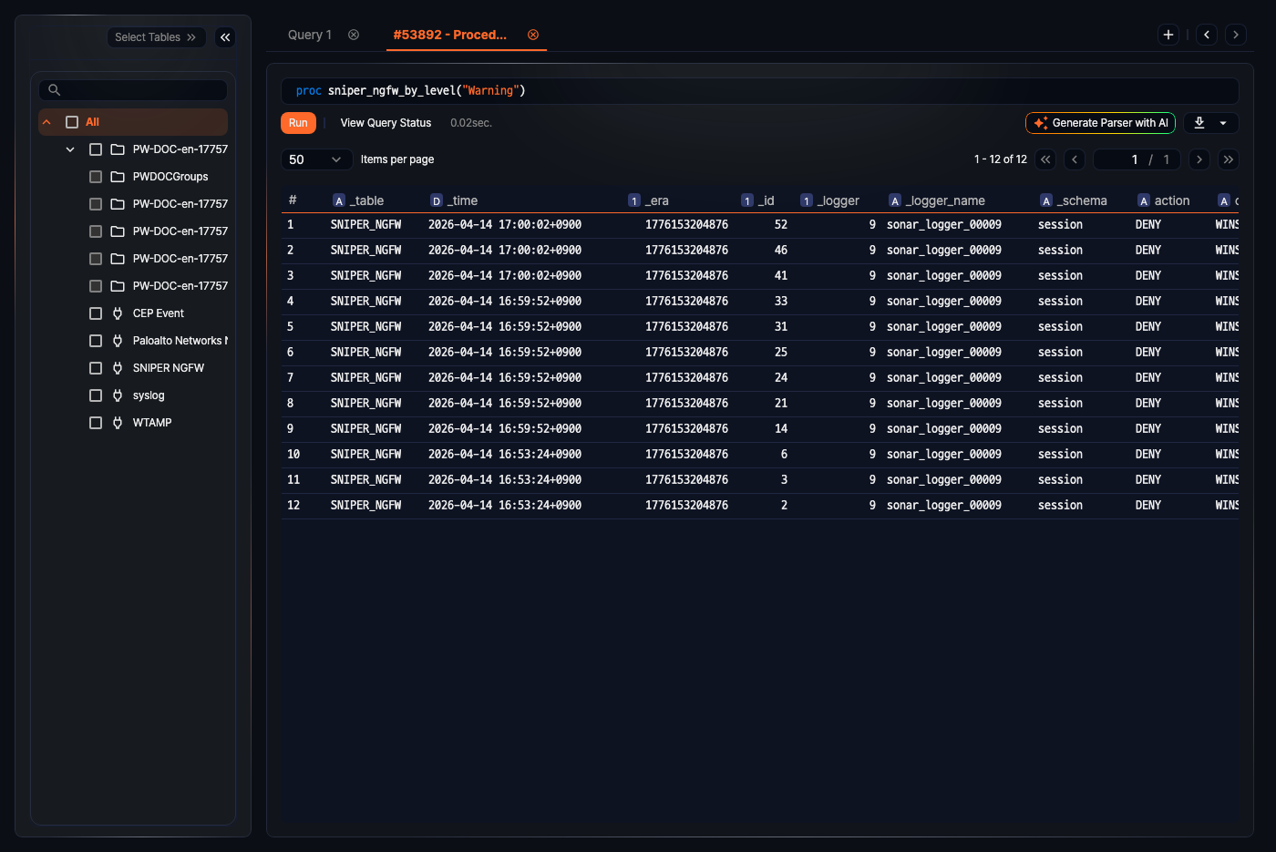 Procedure Execution Result
