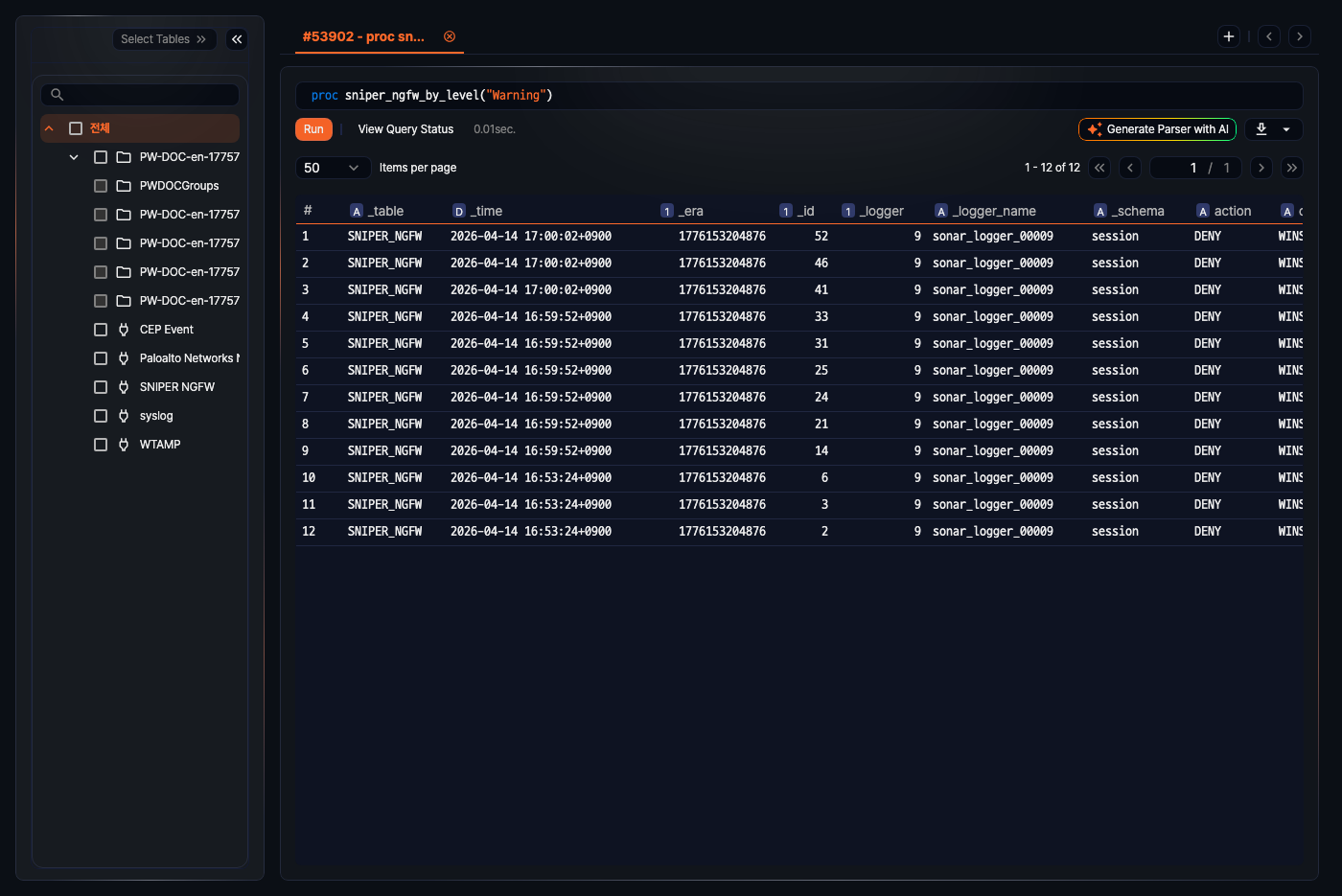 Procedure Execution Result