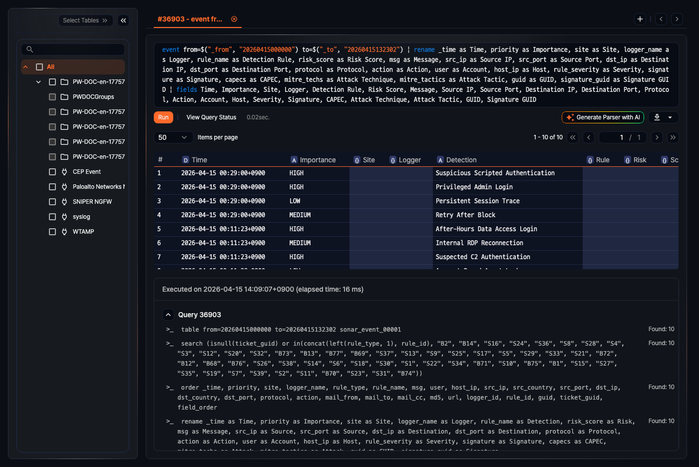 Query execution status