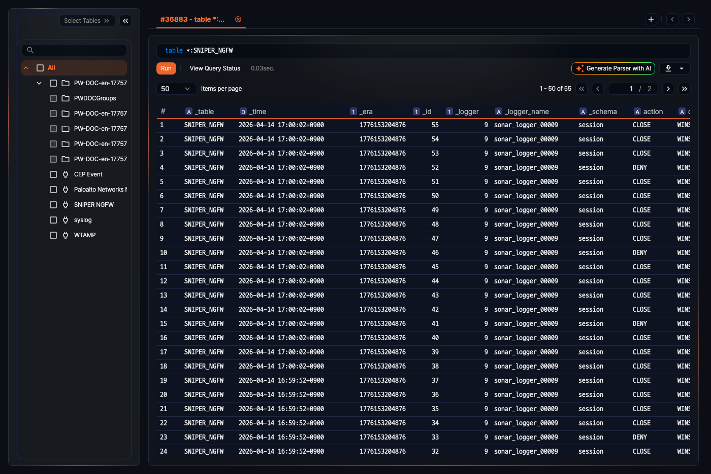 Query execution example
