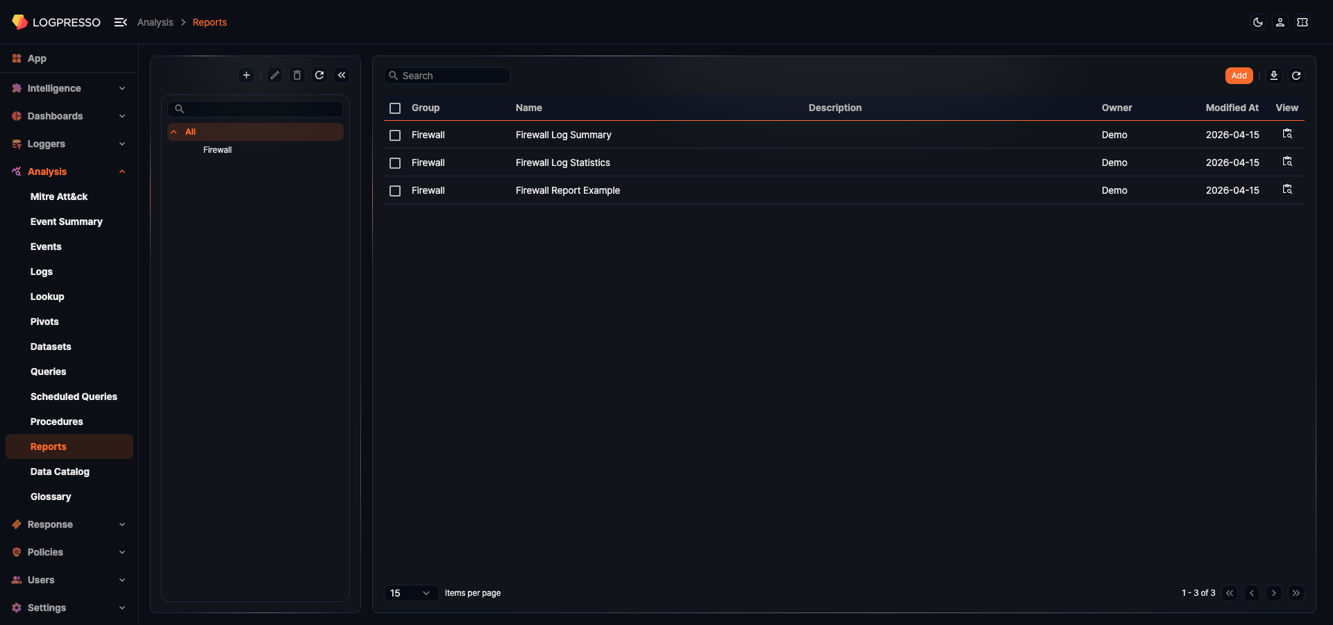 Report template list