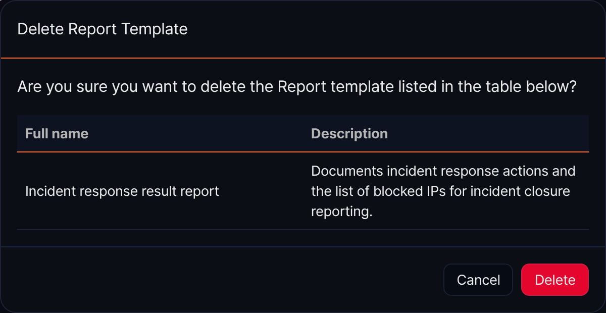Delete report template