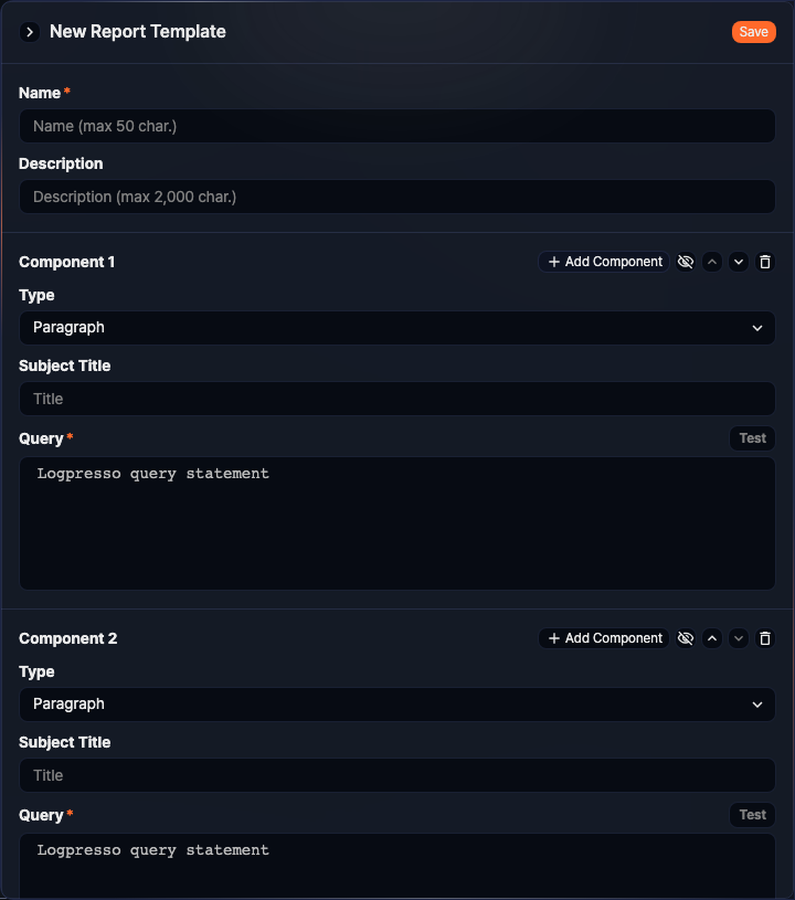 Report template - Add component