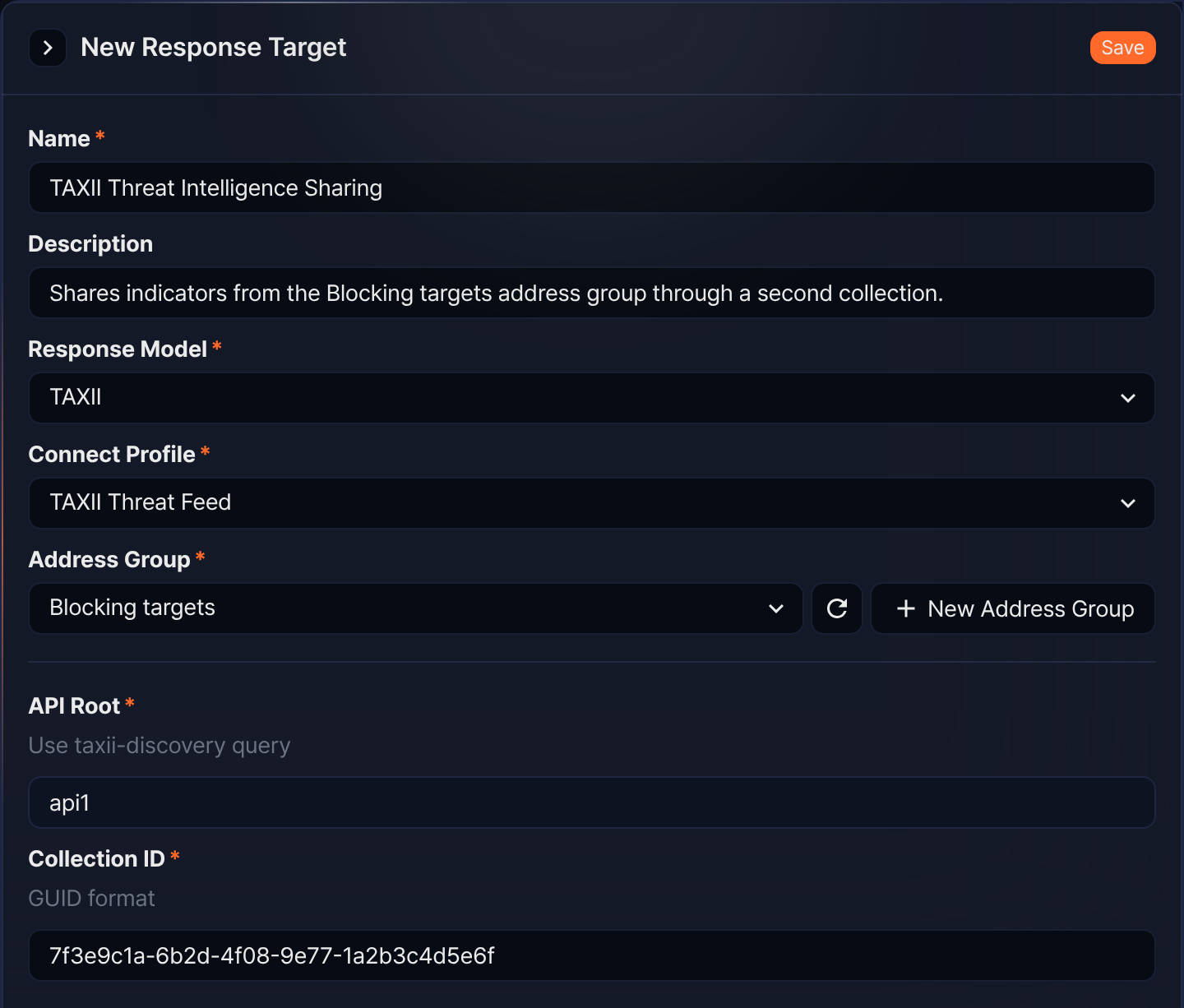 Response target - example using TAXII Threat Intelligence Sharing