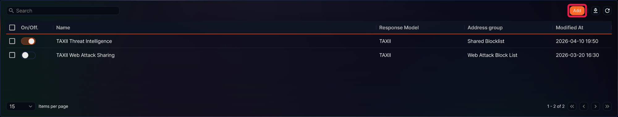 Location of the Add button