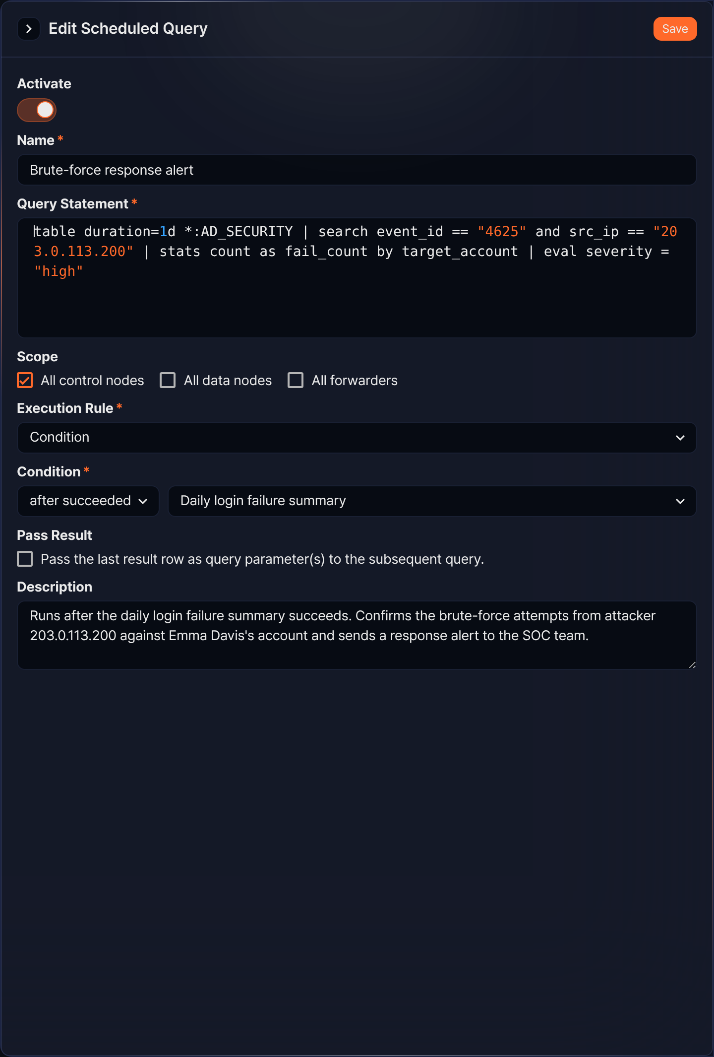 Scheduled query details