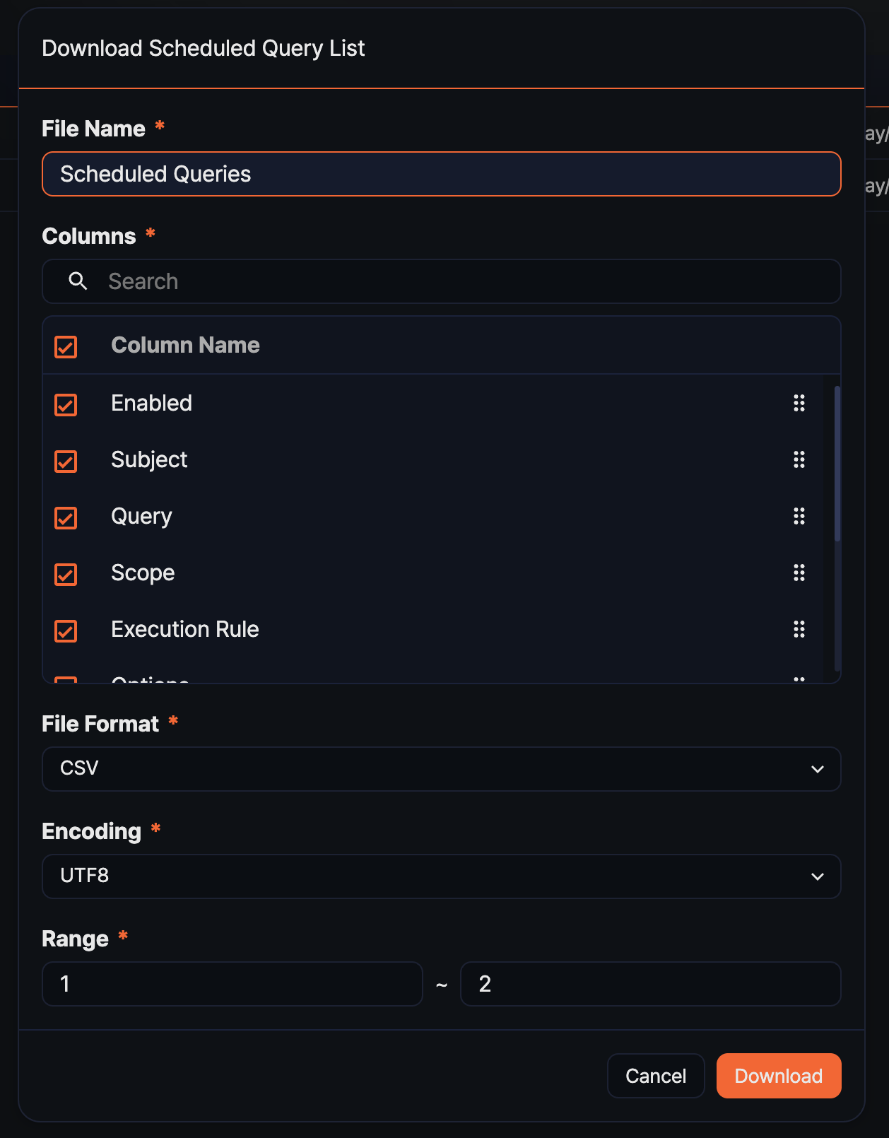 Download scheduled query list