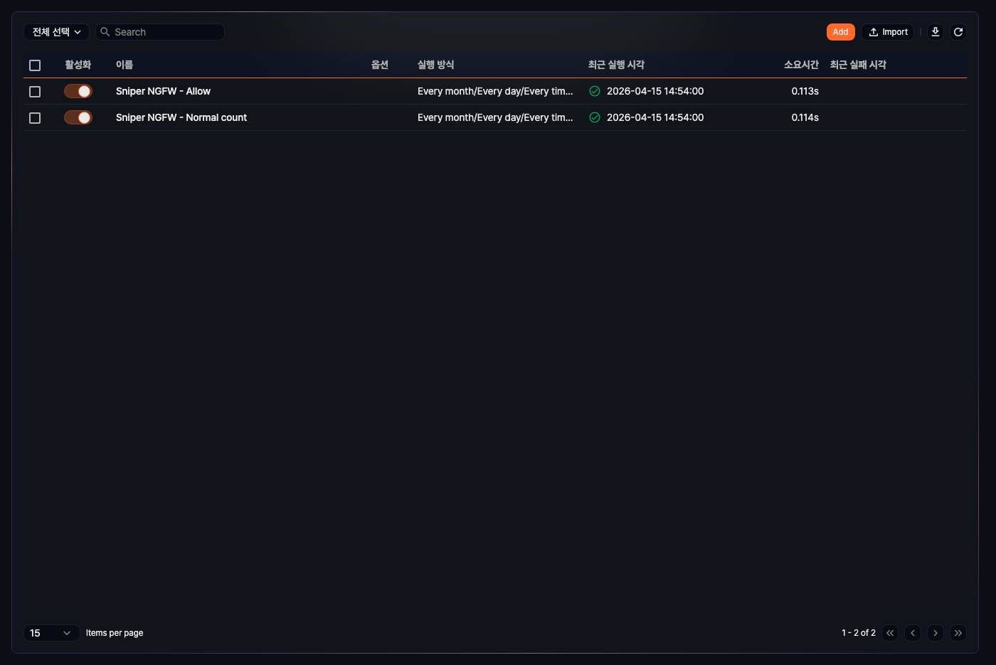 Scheduled query list