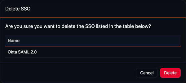 Delete SSO confirmation dialog