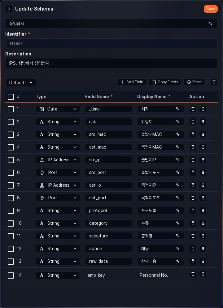 Auditee configuration example — log schema