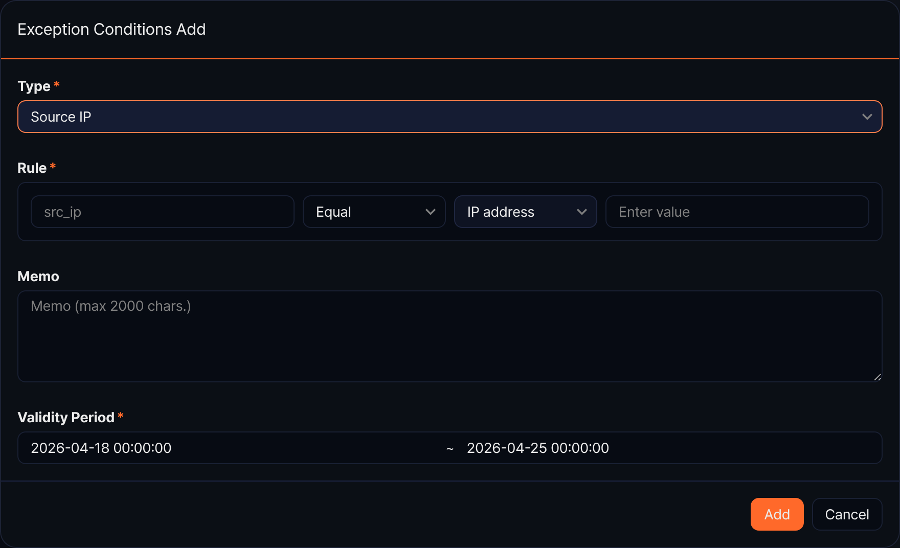 Add an exception condition - Source IP
