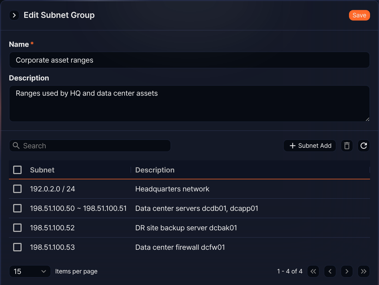 Edit a subnet group and the subnet list in the group