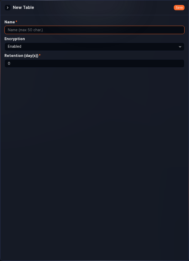 Add table panel
