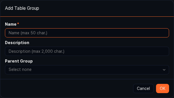 Add table group